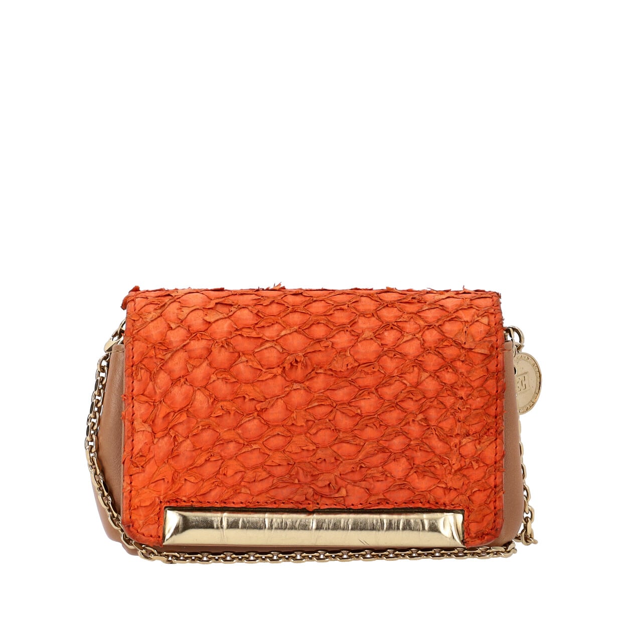 Escada Leather Embossed Crossbody Bag Beige/Coral